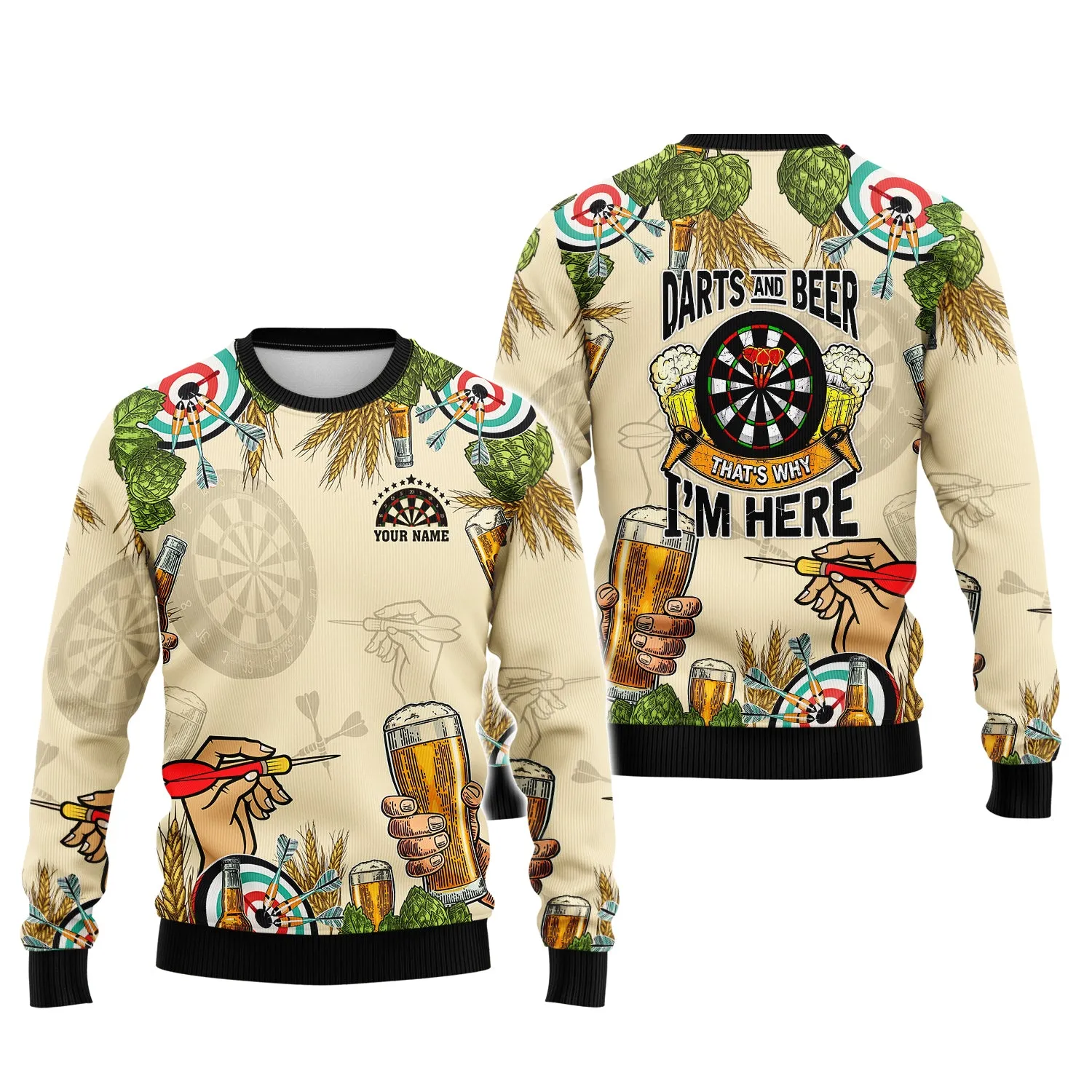 Personalized Name Darts And Beer, That's Why I'm Here 3D Printed Shirts